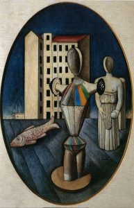 کارلو کارا، 1918، L'Ovale delle Apparizioni (بیضی ظاهر)، رنگ روغن روی بوم، 92 در 60 سانتی متر، گالری ملی هنر مدرن، رم