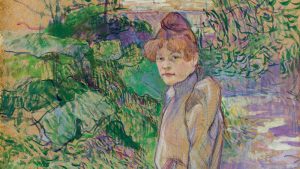 تولوز لوترک تصویر نقاشی رنگ روغن نام اثر زنی در باغ موسیو فورست