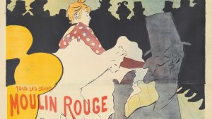 تصویر رنگی از اولین پوستر تولوز لوترک به نام مولن روژ لا گولو در پاریس